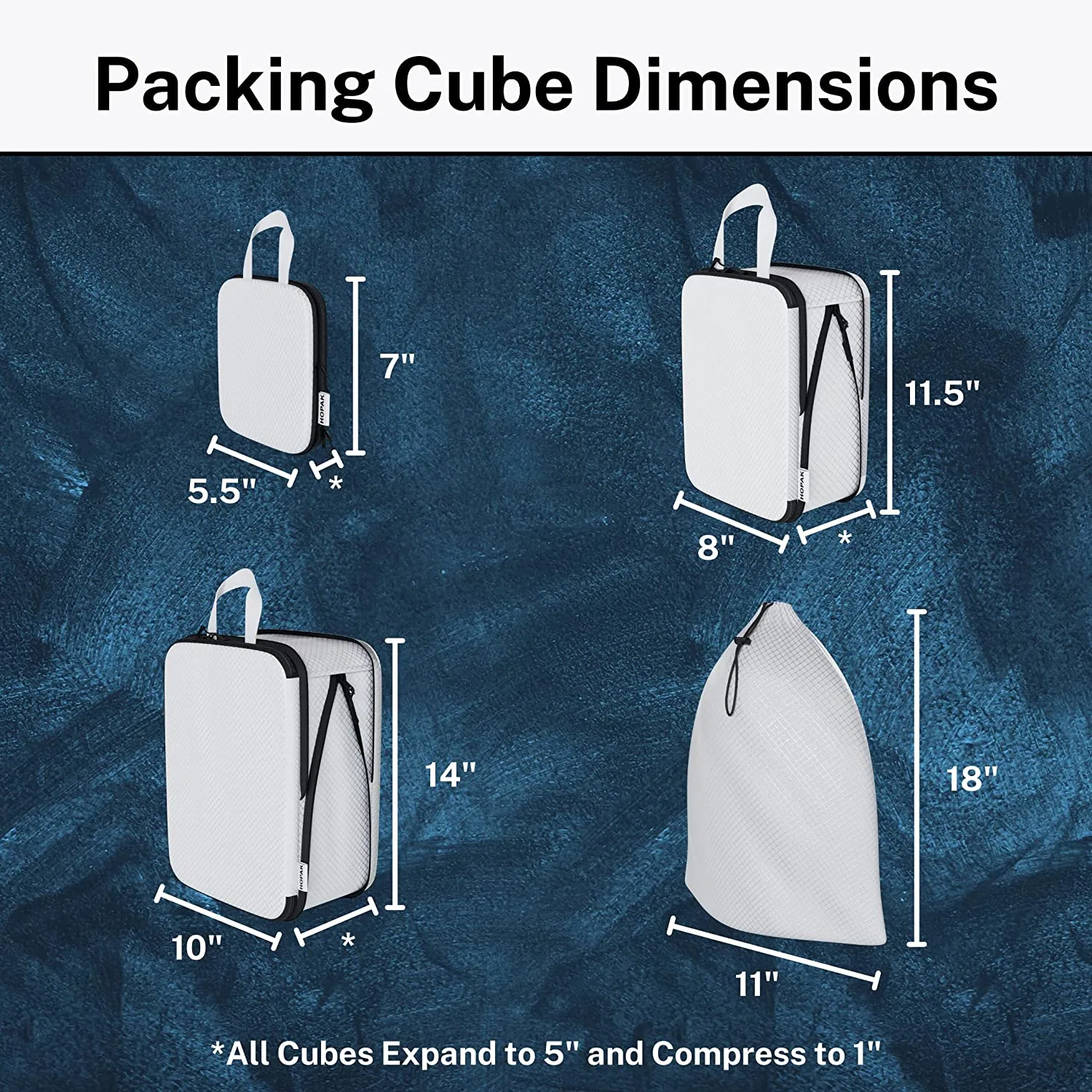 3pcs Gepäcksets mit Kordelzug Tasche - Doppel-Reißverschluss Kompression System Packing Cubes for Travel - Lagerwürfel