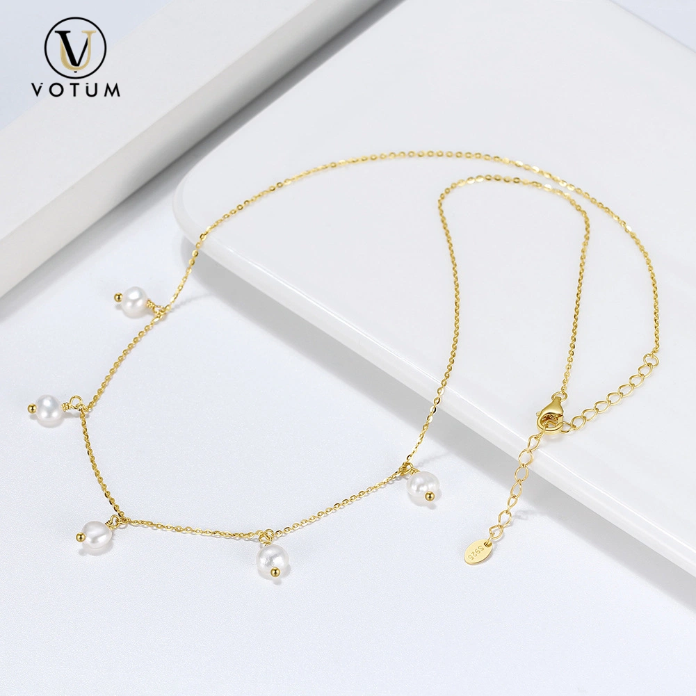 Votum Factory Customize 925 Silver 18K Gold Plated Chinese Freshwater Pearl Necklace Set Earring Jewelry