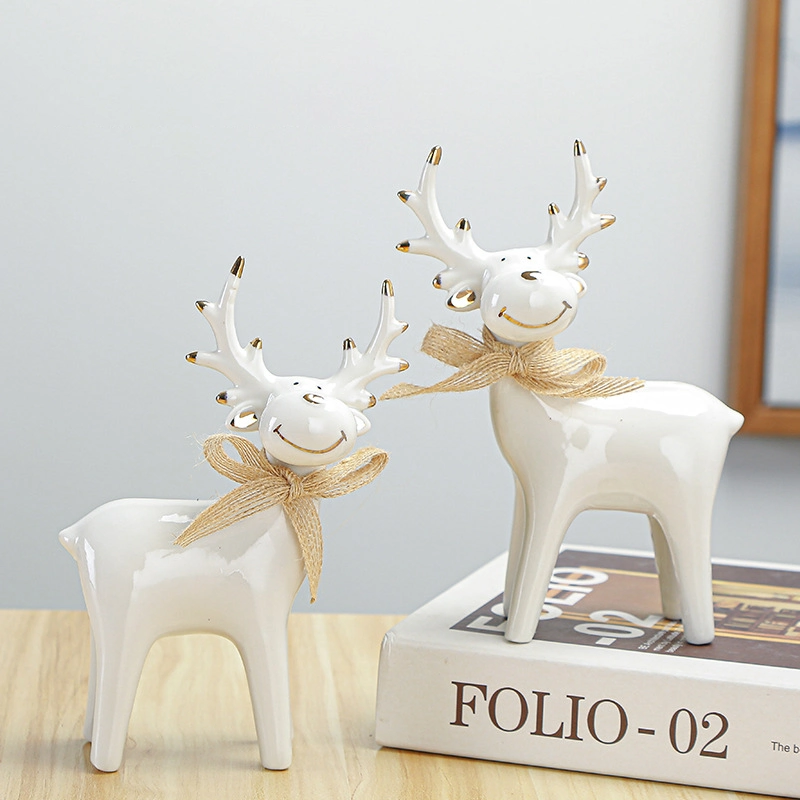 a Deer Has You Car Interior Decorations Reindeer Figurines Ornaments Living Room TV Cabinet Wine Cabinet Gifts Ceramic Crafts for Home Decoration Set of 2