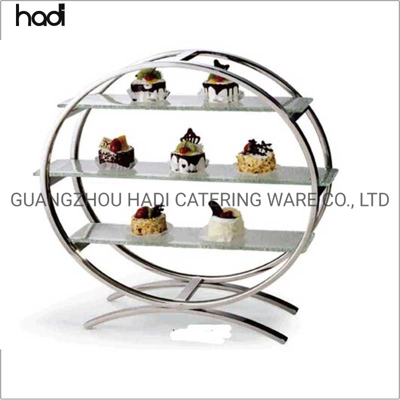 Hadi Table Top Party 3 Tier Dessert Risers Round Cake Display Stand Buffet Service Cupcake Glass Cake Display Platter Metal Wedding Decorated Cake Display Stand