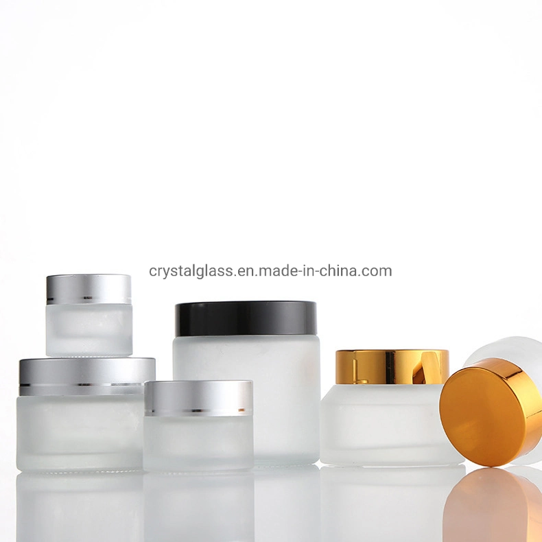 CT-69 Frosted Wholesale/Supplier Luxury Empty OEM Glass Cosmetic Cream Jar and Bottle Packaging with Silver White Wooden and Black Caps