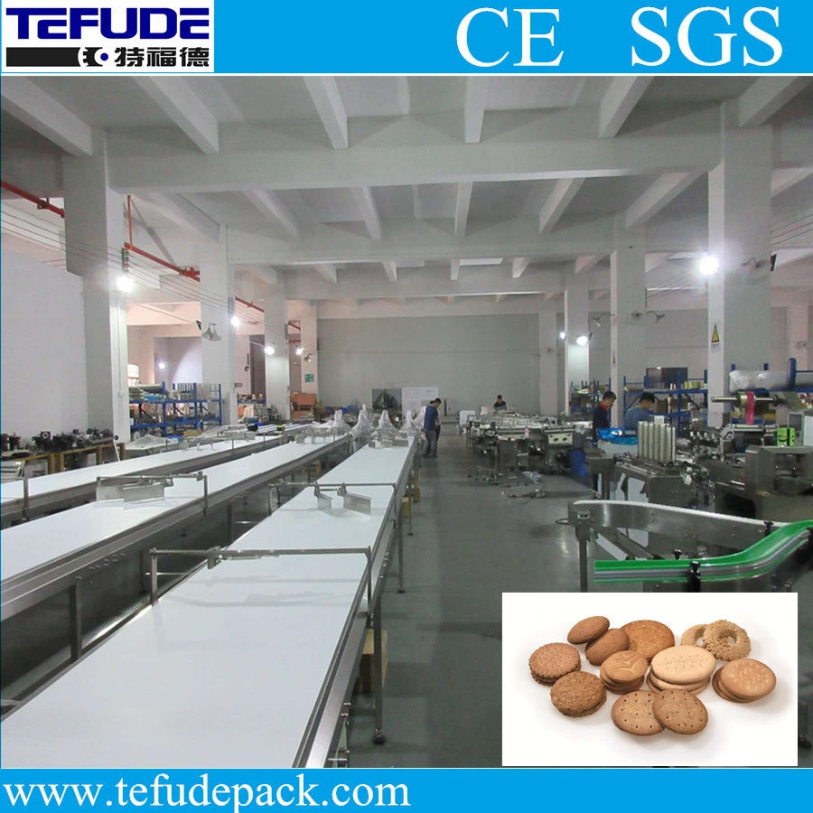 Linha de produção de biscoitos Biscuit fabrico e processamento de bolachas Empilhamento carregamento em sistema de máquinas com tabuleiro de plástico