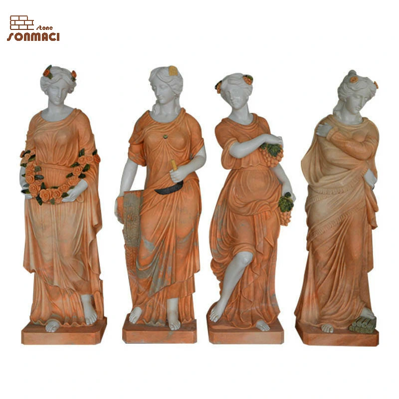 Garden Decoration Stone Carved European Four Seasons Marble Woman Statue