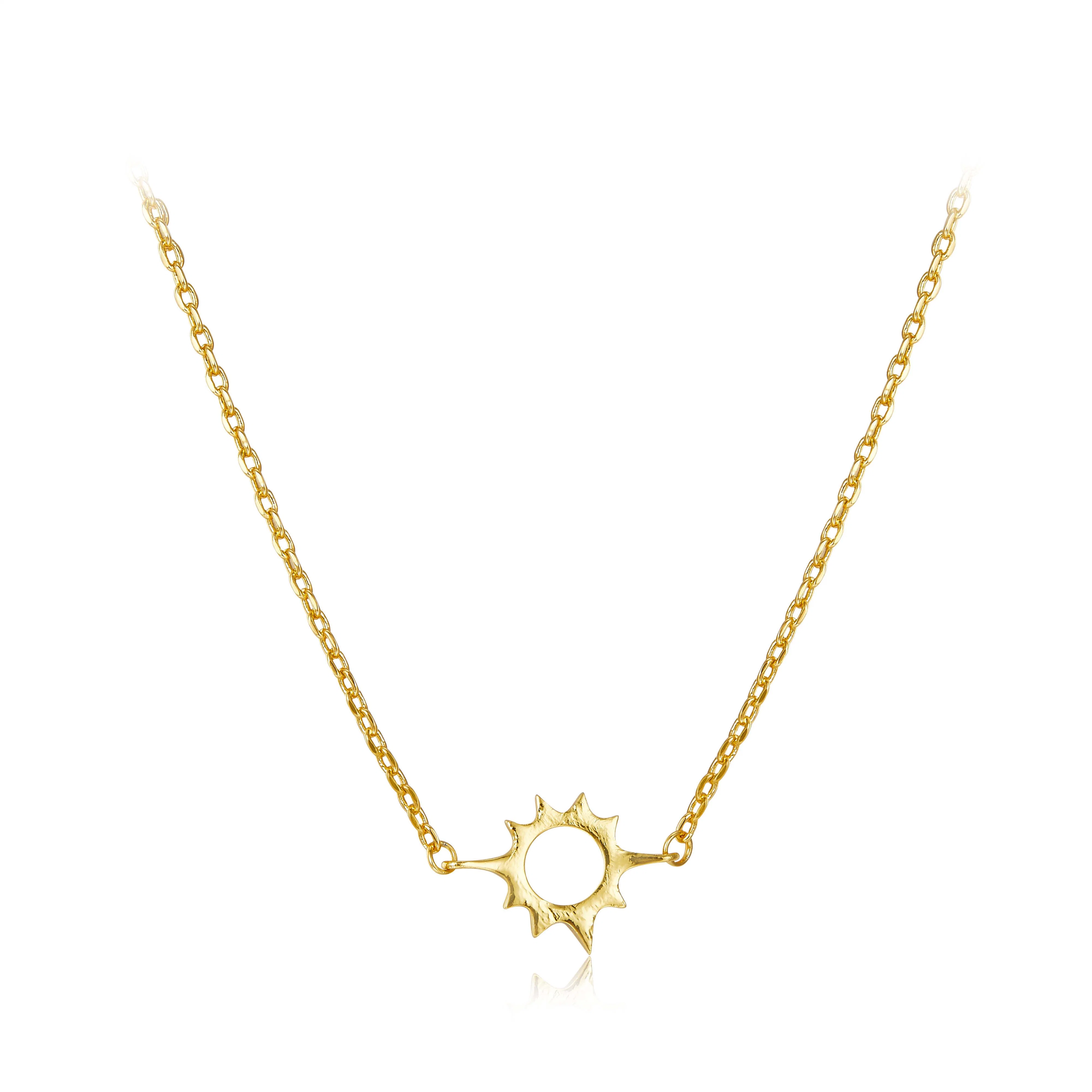 Fashion Jewelry Sun Halo 18K Gold Plating Choker Chain Necklace Dainty Tiny Brass Jewelry Women Gifts