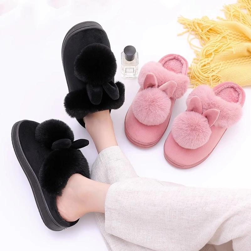 Adoráveis sapatilhas Home Shoes Cotton para mulher Coelho macio quente ao ar livre Chinelos