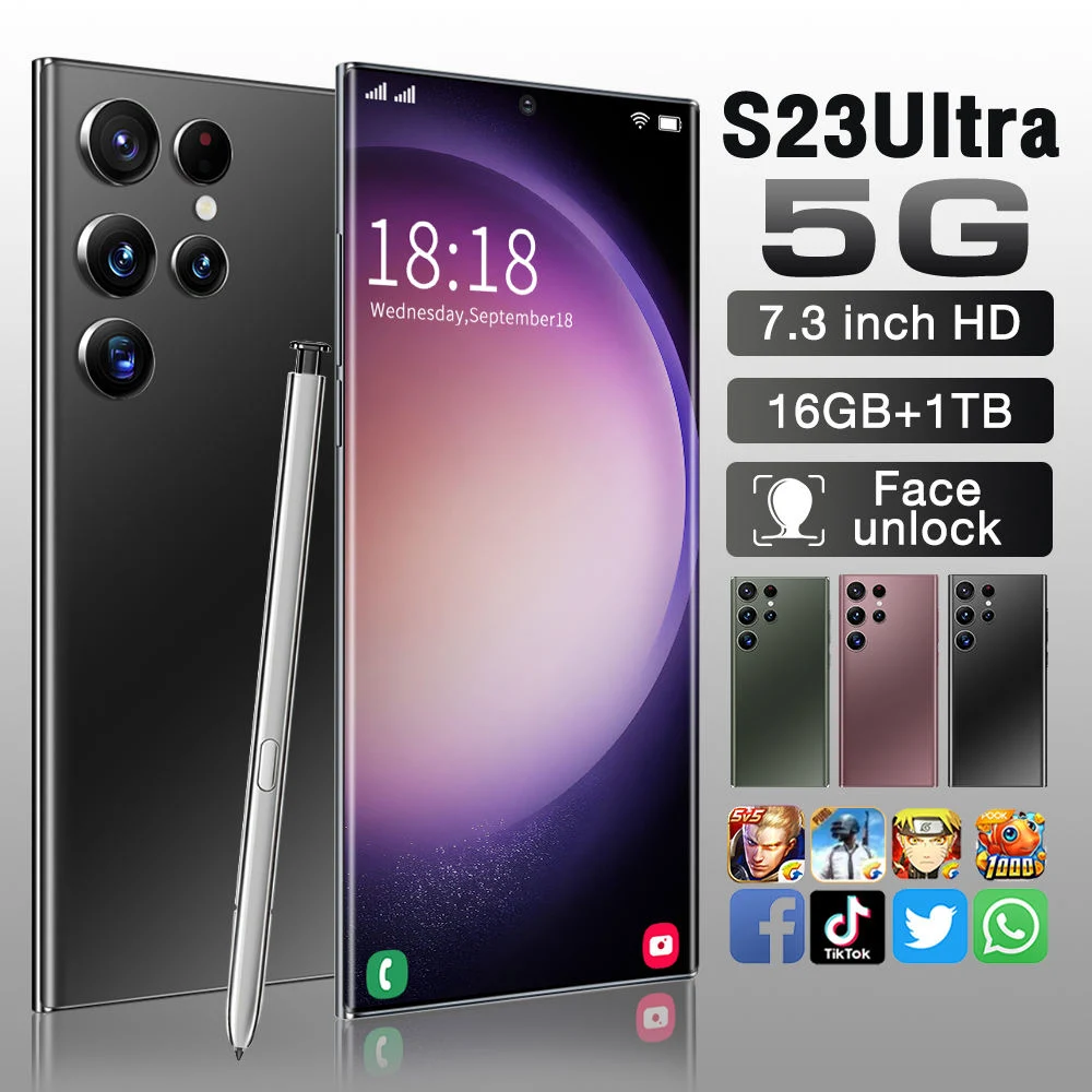 Hot Sell S23 Ultra Android 5g Smartphone 7.3 Inch 16GB+1tb Version Cellphone Dual SIM Card Wholesale/Supplier Mobile Phones