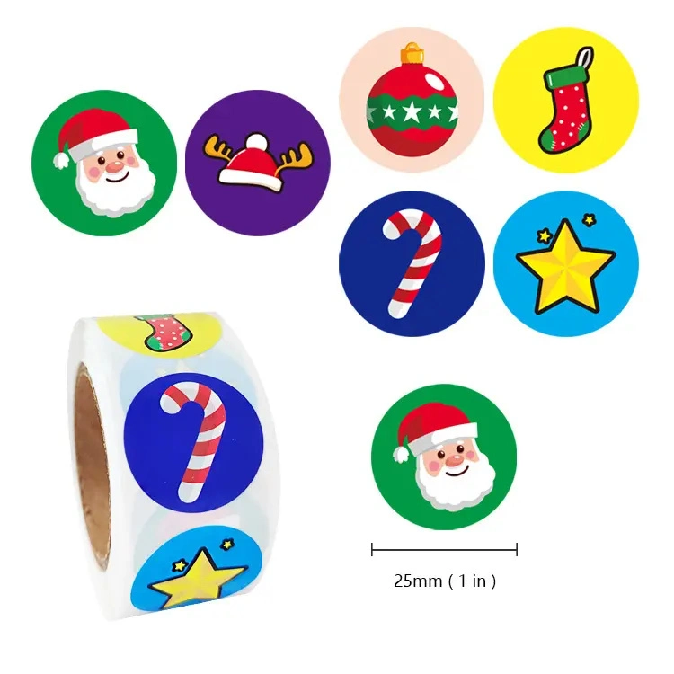 Deco Sticker Custom Christmas Sticker Roll Set Labels, Christmas Logo Decoration Wrapping Packaging Stickers for Kids Gift