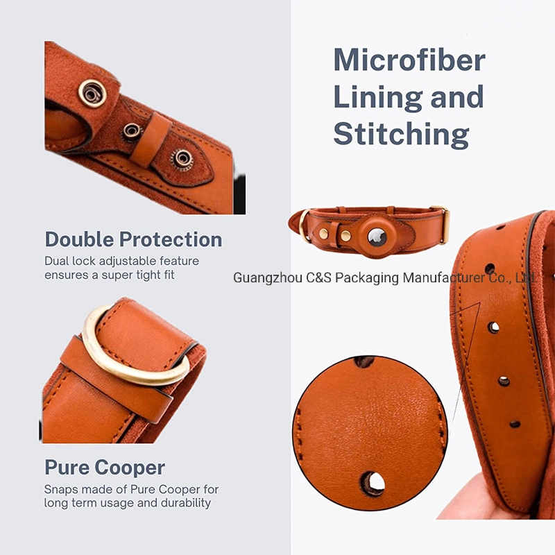 Hot Selling Wholesale/Supplier Adjustable Pet Accessories Genuine Leather Vintage GPS Tracker Airtag Dog Collar