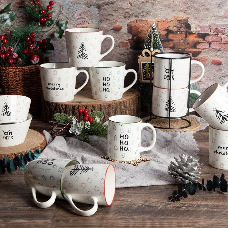 Christmas Design Stackable Mug New Bone China with Decal for Gifts