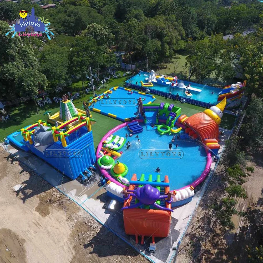 Small Outdoor Inflatable Moving Water Park for Commercial Use