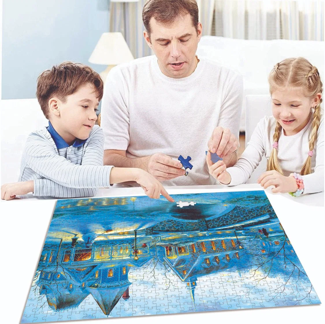 Warm Snowy Home, Holz 1500 Stück Puzzle Geschenke Kinder Spielzeug für Menschen aller Altersgruppen, mit anpassbaren Mustern und Größen und Stücke.