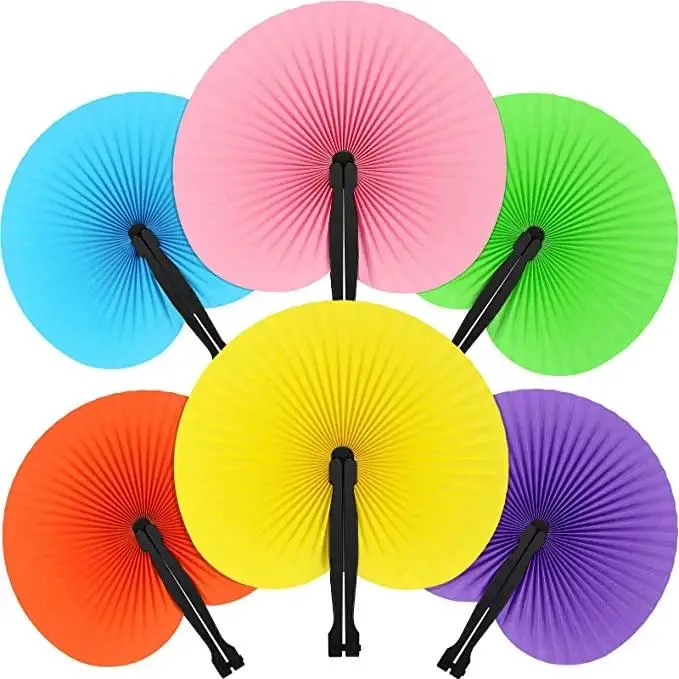 Folding Handheld Fans Paper Black Wedding Round Shaped Assortment with Plastic Handle Fans