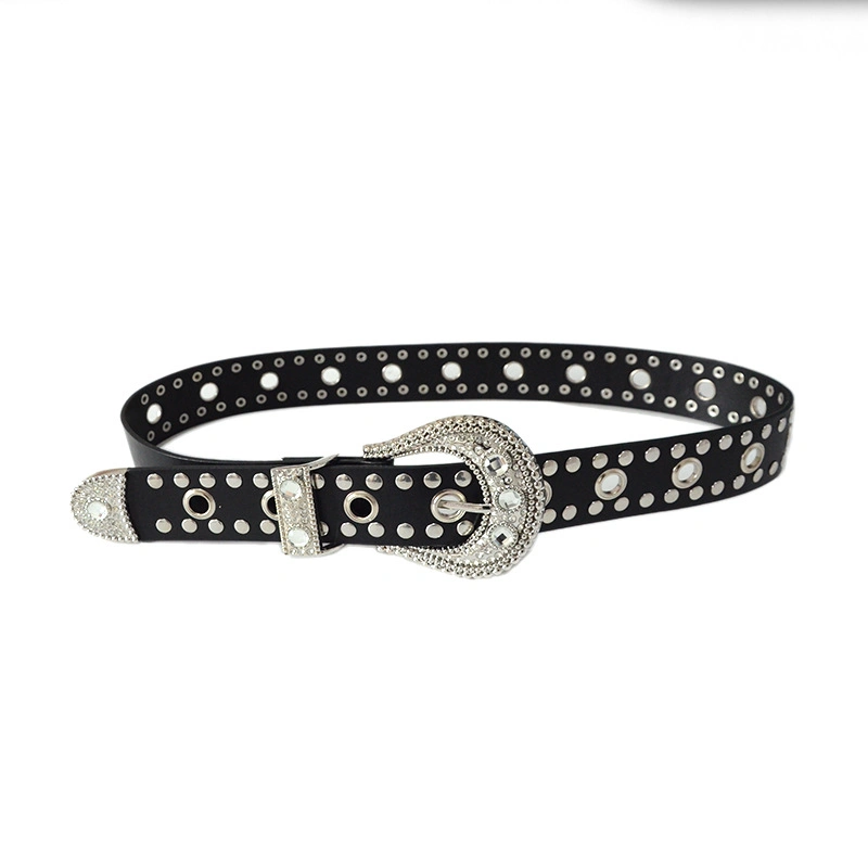 Western Women Retro Black Bling Bling Rhinestone Belt de moda Mujer