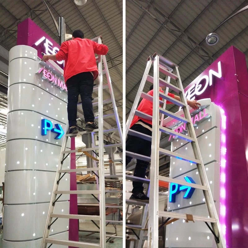 The Shopping Mall Pillar Box LED Outdoor Pylon Sign Gas Station Sign Board Steel Structure Stainless Sign Furniture