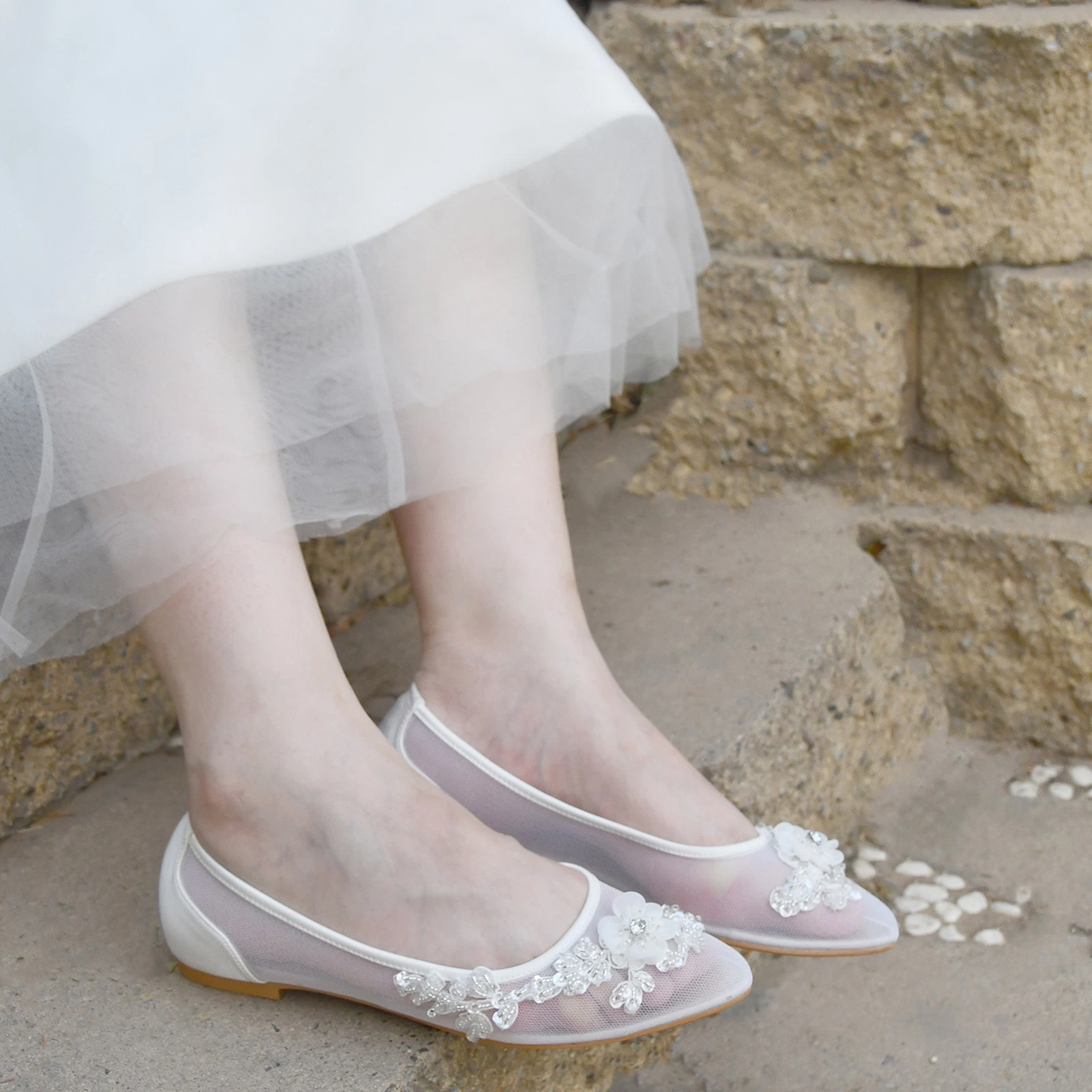 Hws026 Summer Mesh Breathable Flat Shoes Wedding Shoes