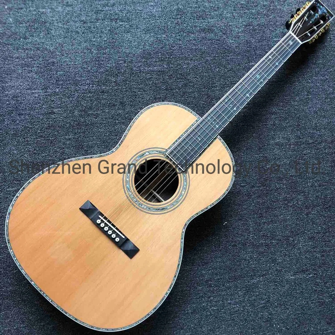 Custom Real Abalone Solid Cedar Top Ebenholz Griffbrett Palisander Zurück Side Elektrische Akustische Gitarre