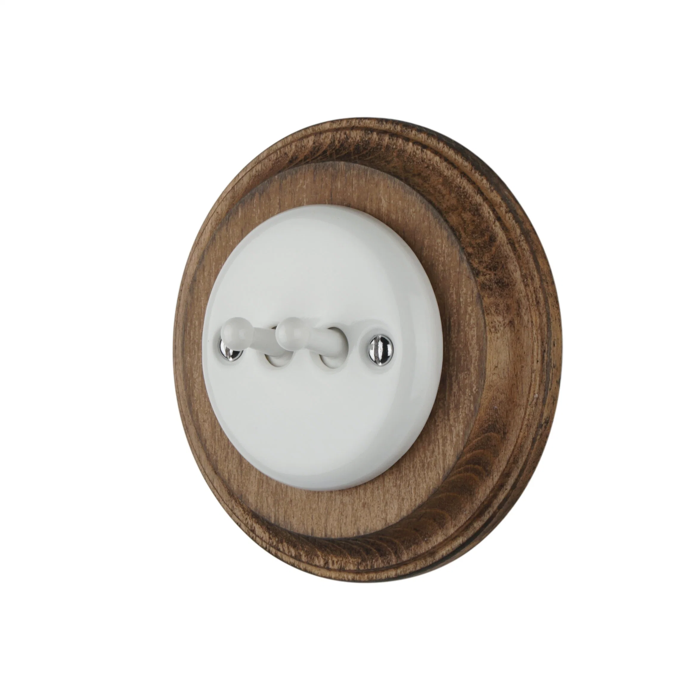 Convenient Retro 2 Gang 2 Way Ceramic Round Flush Mounted Vintage Porcelain Toggle Switch for Home Decoration