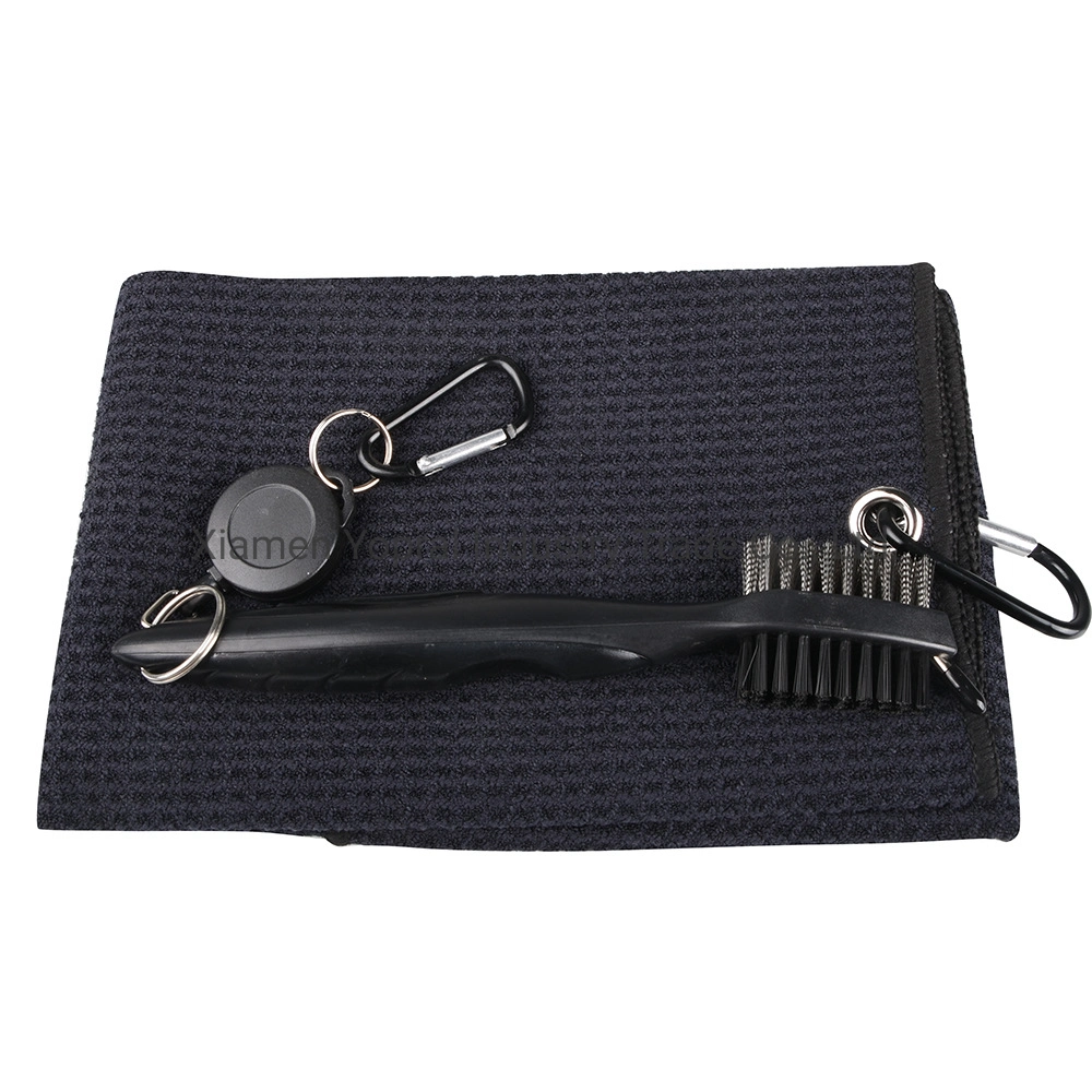 Custom Golf Towel Microfiber Waffle Tri-Fold Brush with Club Groove Cleaner Accessories