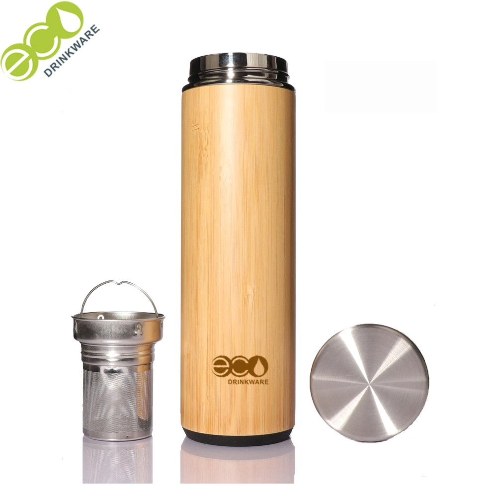 530ml/18oz Natural Stainless Steel Bamboo Vacuum Insulated Infuser Bamboo Thermos Wholesale