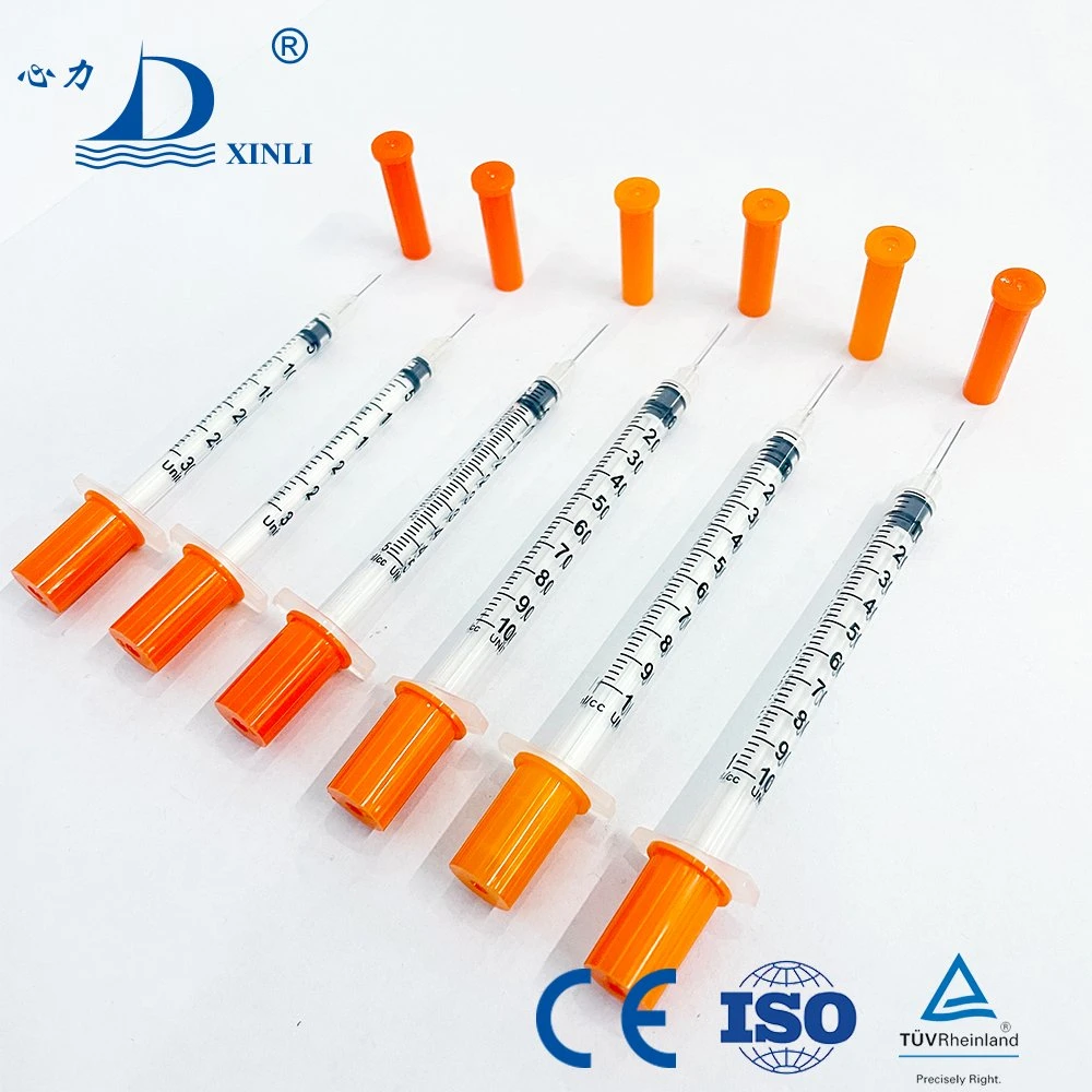 29g 30g 31g 0.5 Ml 1ml Disposable Safety Insulin Syringe U50 U100 Orange Insulin Syringe with Needle