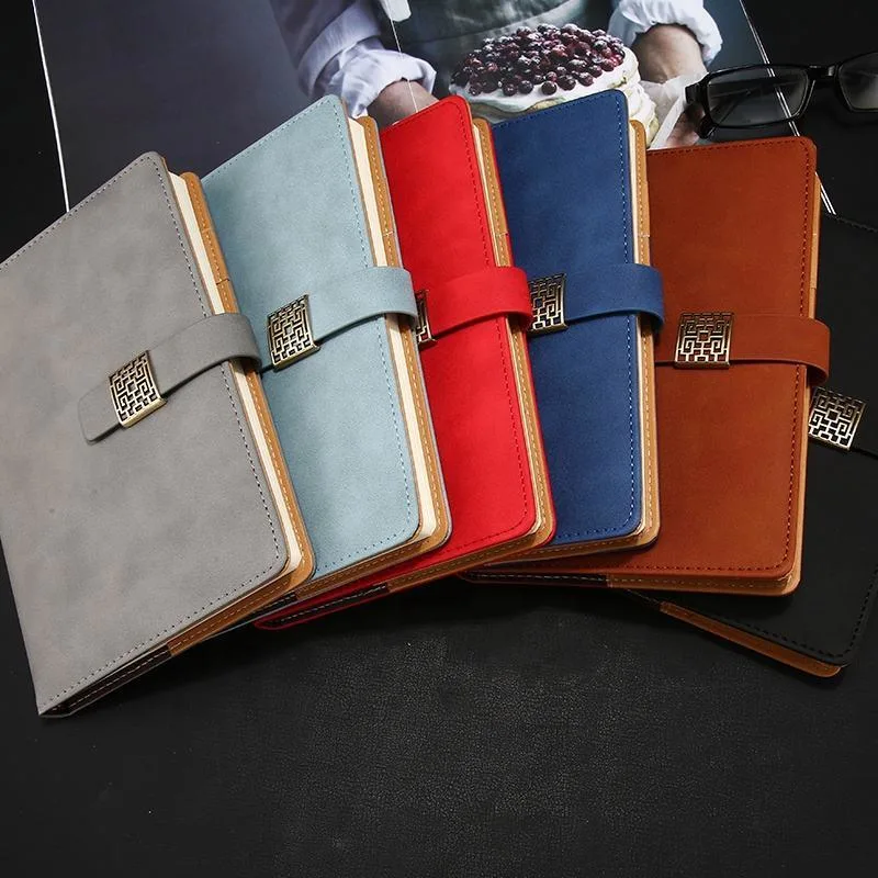 Chinese Style A5 Leather PU Hardcover Notebook with Metal Bind Lock