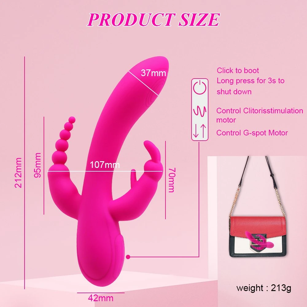 Powerful Silicone Anal Vaginal Clit Stimulator Massager 3 in 1 Rechargeable Sex Toy Dildo Rabbit Vibrator