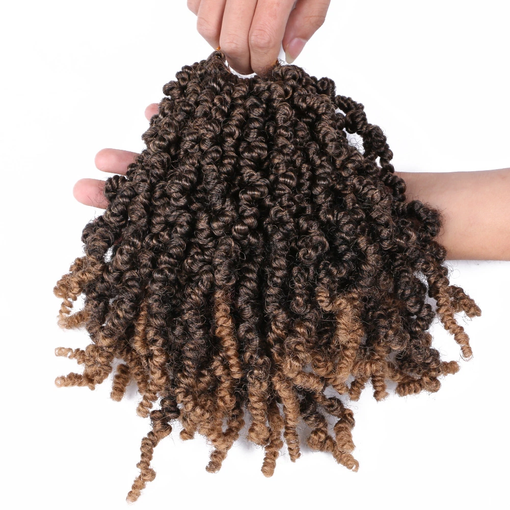 Mayorista Pre Twisted Ombre Synthetic Crochet Cabello 10inch Bomb corto Primavera Curly Spring Twist Crocchet Braiding Hair Extension