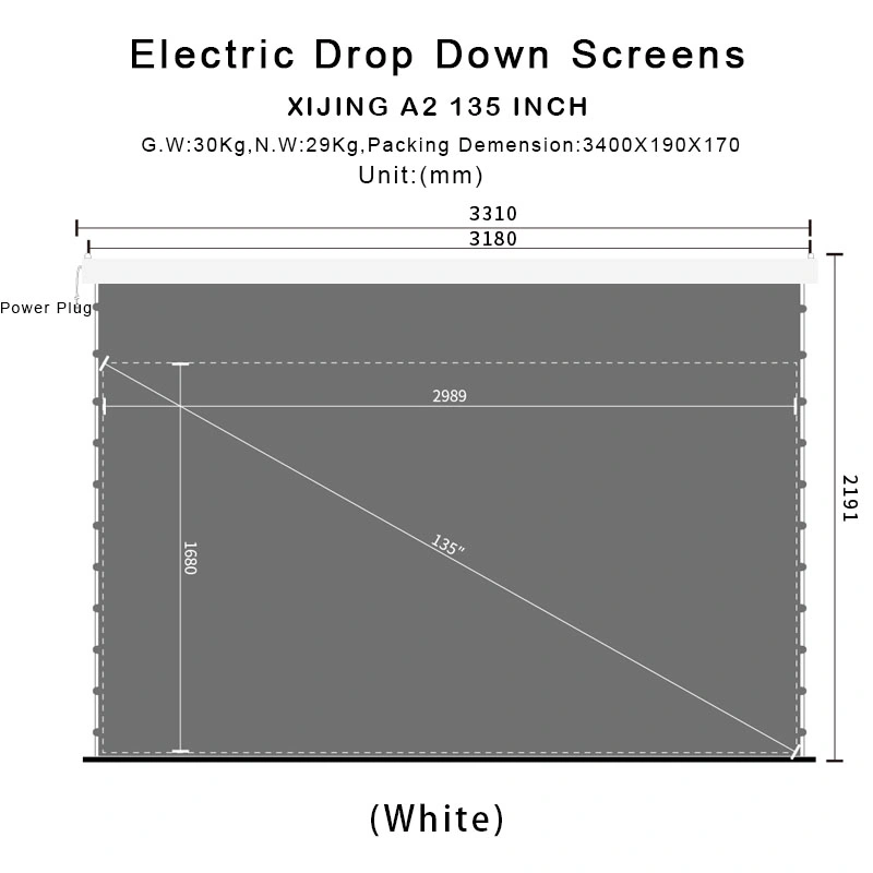 Xijing A2 135 Zoll ALR Projektionsleinwand 16: 9 Decke Umgebungslicht ablehnend motorisierte Pull Down Projektionsleinwand