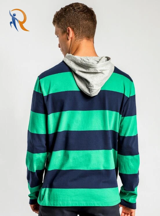 Manga Larga Camiseta con capucha en color verde y azul de la banda Mens Hoodie Rtm-206