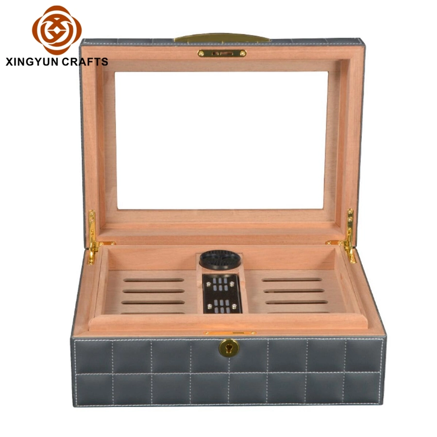 Caja de paquete de Cuero Gris personalizado Caja de paquete de regalo de madera Con ventana de cristal