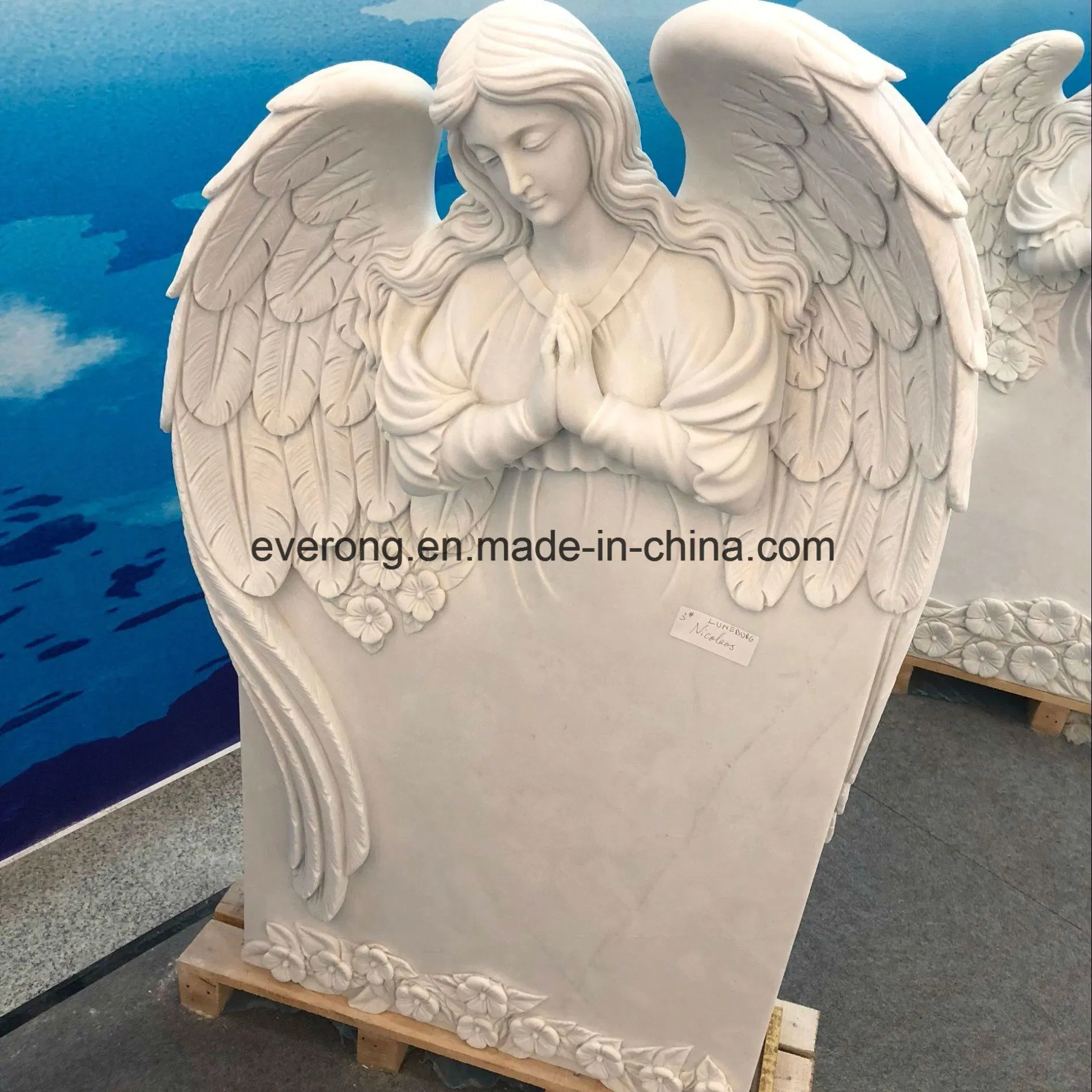 American Style White Marble Headstone Weeping Angel Sculpture Monument for Cemetery