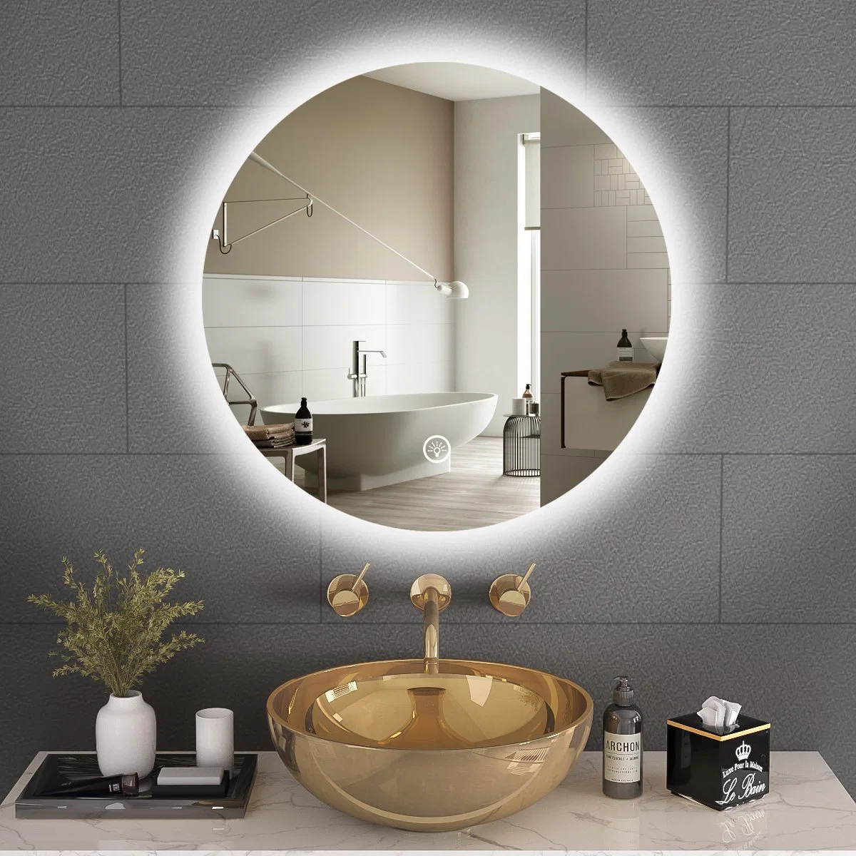 Rectángulo de la Originales de fábrica espejo de maquillaje con luz LED Muebles de Baño Baño electrónica inteligente de pared espejos