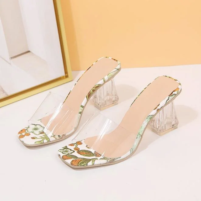 Ankle Wrapped Rhinestones Slingbacks Transparent PVC High Heel Pumps Crystal Clear Heels