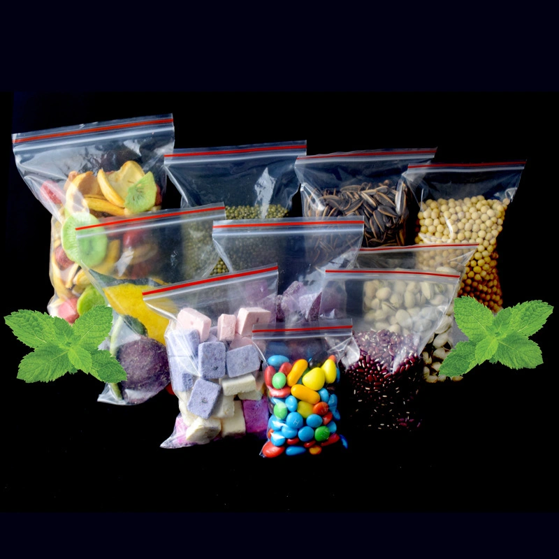 Sacs de rangement alimentaire en plastique à fermeture éclair, sacs en polyéthylène avec fermeture à glissière personnalisée.