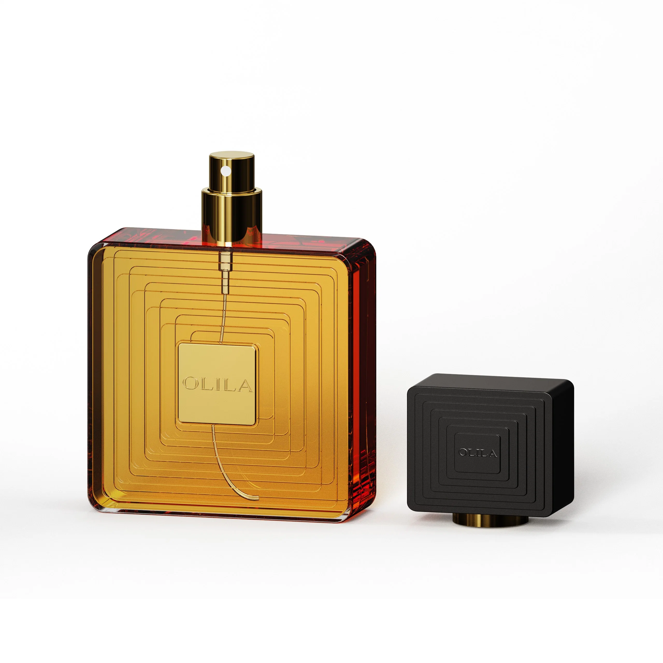 Botella de perfume de vidrio atomizador de spray con tapa de lujo dorada vacía redonda de 100 ml personalizada.