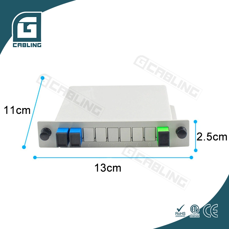 Gcabling de telecomunicaciones de fibra óptica FTTH Optique 1X2 1X4 1X8 1X16 1X32 Fbt PLC Caja divisora Sc conector LC Splitter de fibra óptica