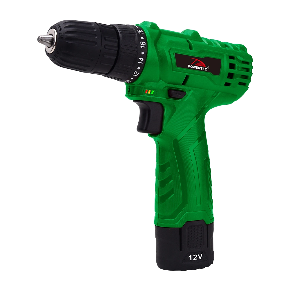 Powertec Li-ion 10mm Hot Sale Cordless 12V Drill with 18+1 Torque