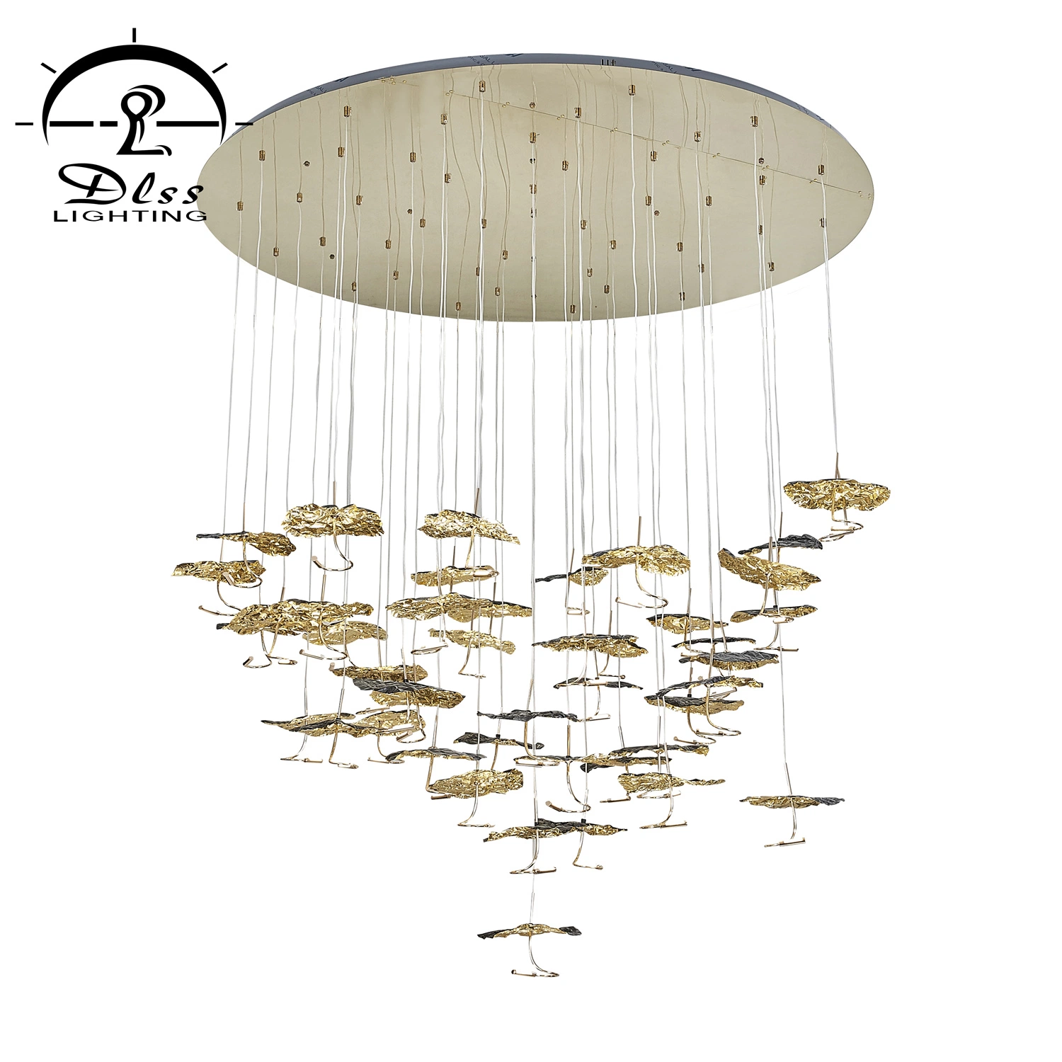 Modern Golden Lotus Leaf Pendant Lamp Hotel Lobby Creative Light Luxury