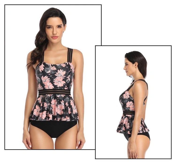 Indispensable pour les femmes, le collier Sweetheart rouge boucloir boucloir contrôle de ventre fleuri Tankini ensemble haut de bain 2 pièces à volants doux Costumes avec culotte