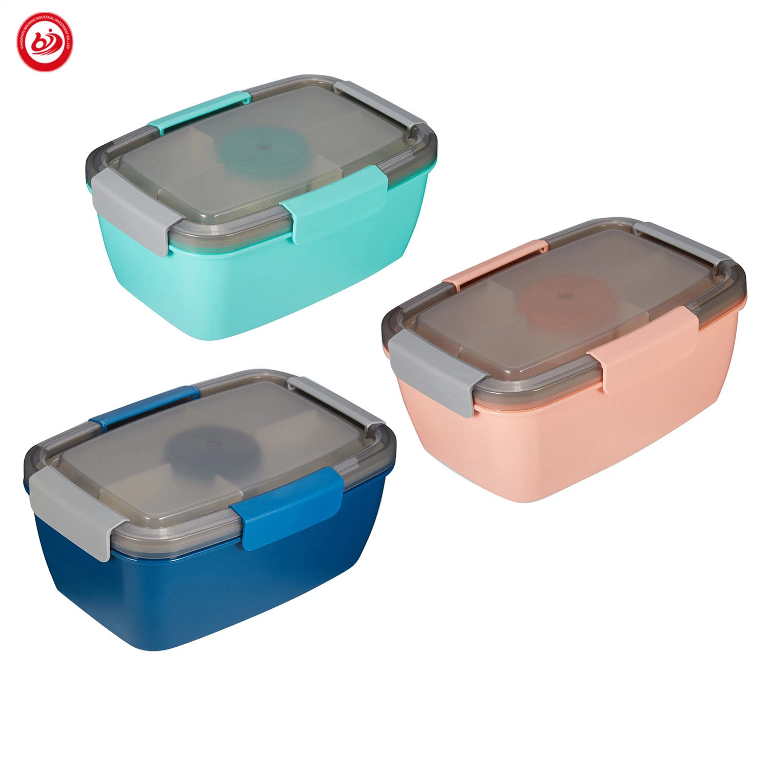 Hot Sale Amazon Picnic Fun Salad Grid Plastic Lunch Box with Buckles