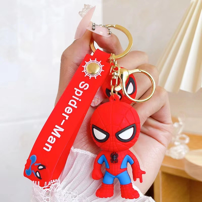 Ruunjoy 3D Figure Super Hero PVC Rubber Keychain Spider Man Wristband Cute Spider Man Cartoon Keychain Key Ring