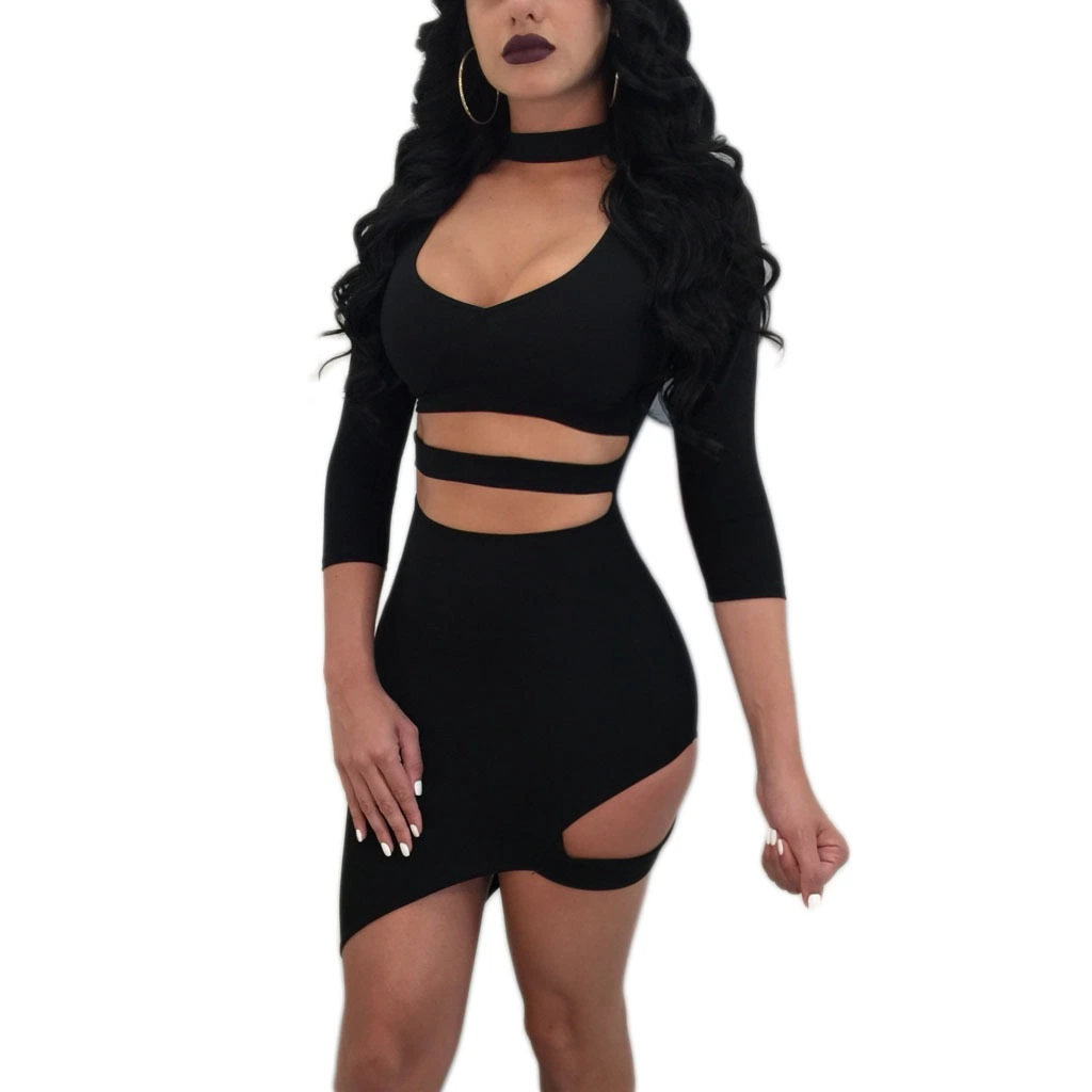 Sexy Hollow Out asymétrique Hem Bodycon Nightclub Party Chooker pour femme Robe Fashion Club Wear Esg14220