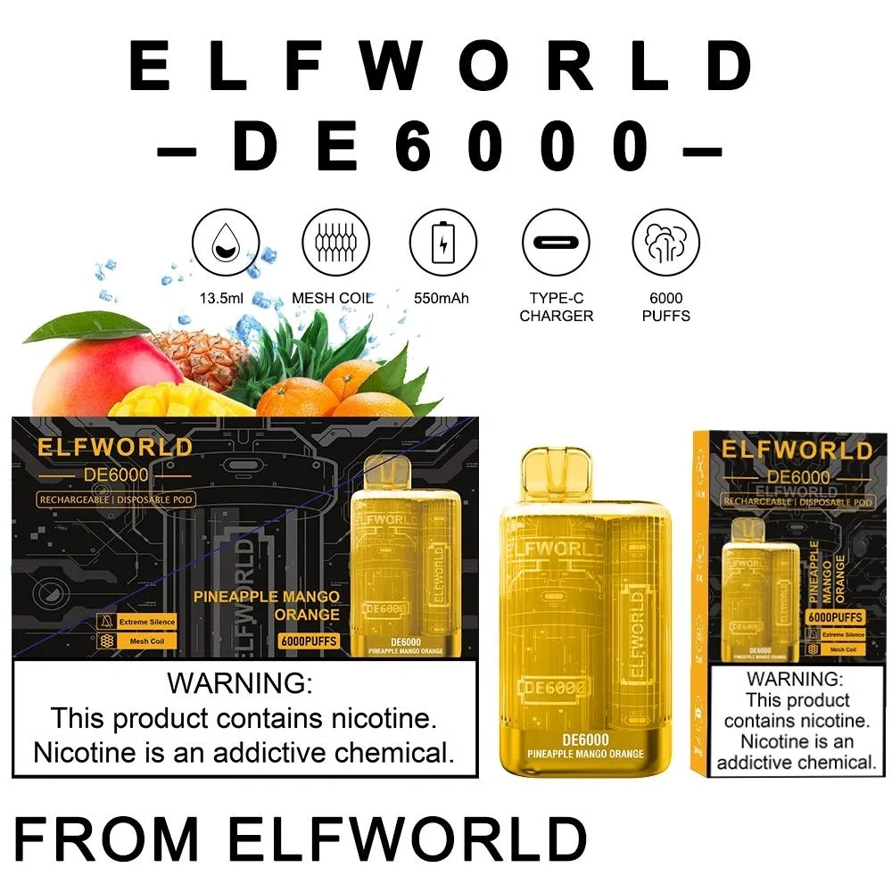 Original Elfworld De 6000 Puff Wholesale Disposable E Cigarette Elf Vape Bar Te 6000