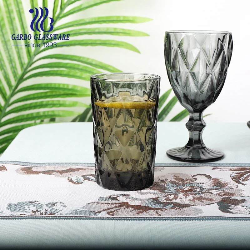 Wholesale/Supplier Fancy 240ml High End Black Solid Color European Embossed Glass Cup Wine Glass Goblet Stemware