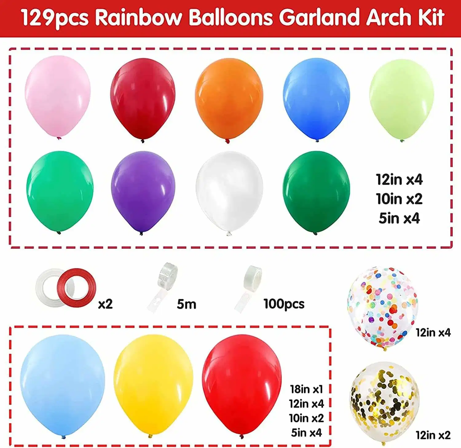 129PCS Rainbow Color Balloon Set Children's First Birthday Decoration Graduation Season Returning to School Season Balloon