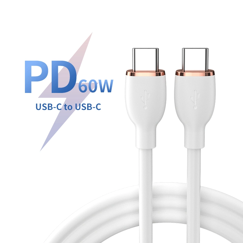 Tipo C de la USB-C Cable de carga rápida de silicona Pd 60w Cable cargador rápido de flexión de alambre 25000 duradera para el Samsung Xiaomi Huawei