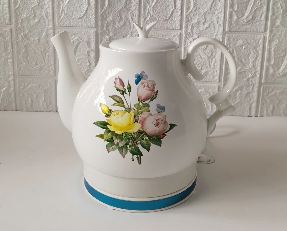 1.5L Original Factory Hot Selling Ceramic Electric Water Tea Kettle Cordless with Rose Pattern