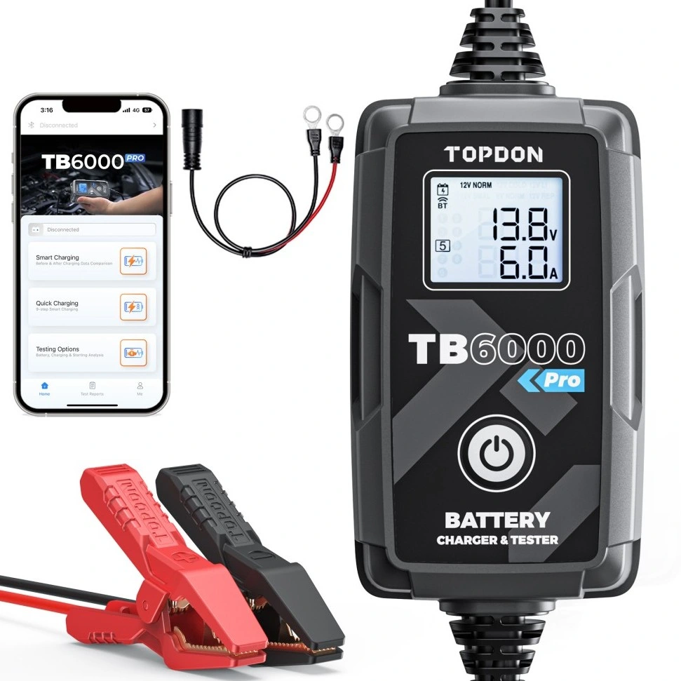 Topdon Factory Supply New Design Tb6000 PRO Adjustable 36V Electric Bike Voltage RoHS Mean Well 12V 30A Lithium 24V Inverter Car DC Battery Charger