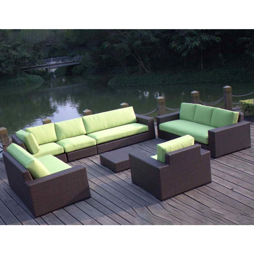 Yellow Waterproof Cushion Casual Outdoor Furniture Modular Sofa Set with Coffee Table