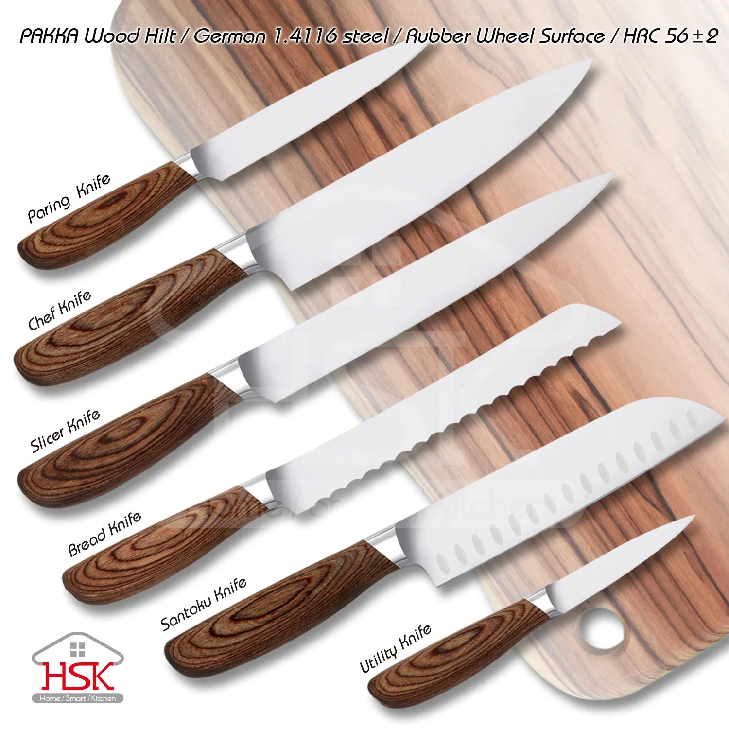 طاهي مزيف 8 بوصات Knife German 1.4116 Steel Pakka Wood helt